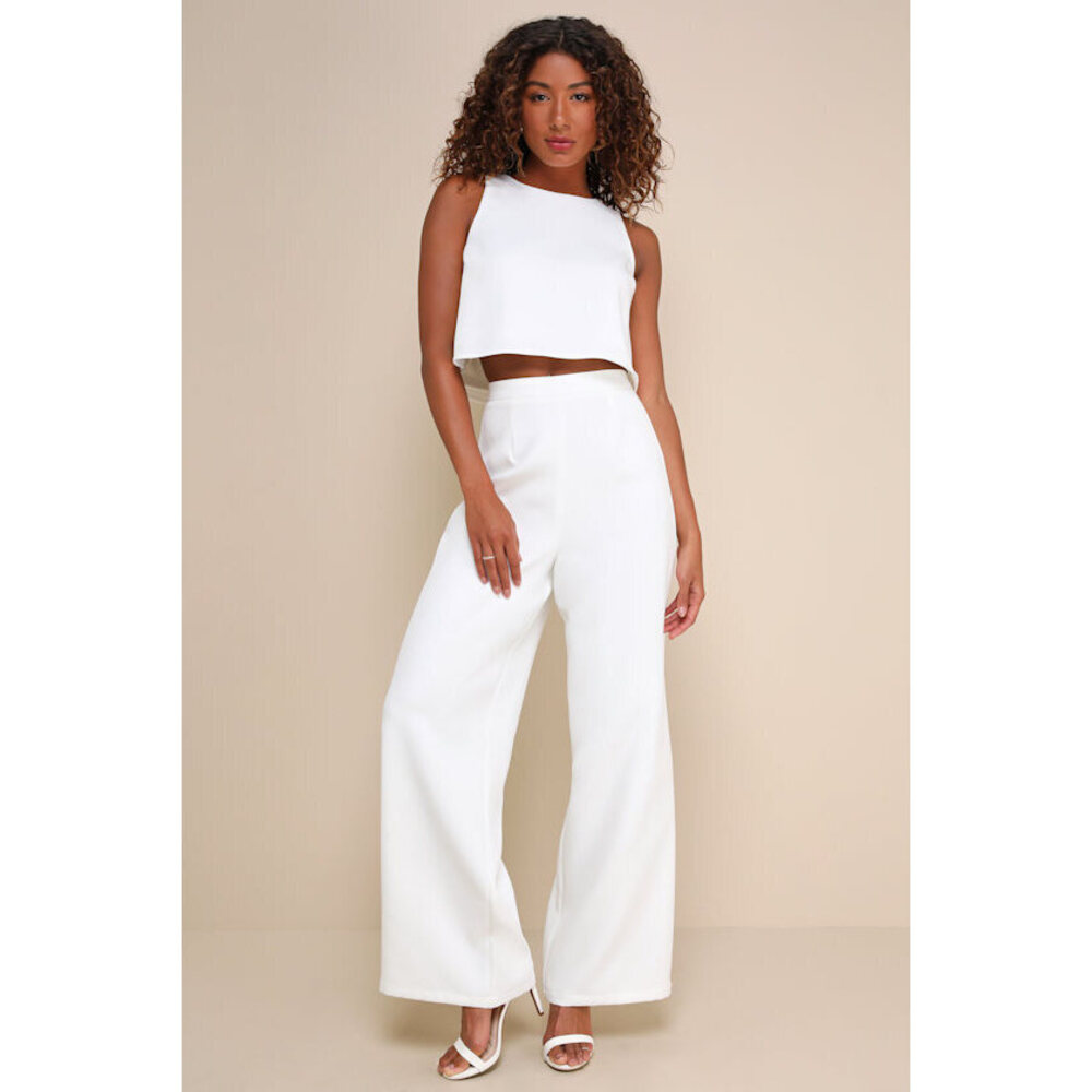Lulus Timeless Disposition White Wide-leg Two-piece Jumpsuit - Size S